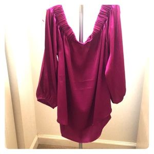 Off the shoulder dark pink dress shirt